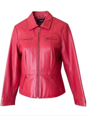 Vintage Red Leather Full Zip Jacket Size M Classic Streetwear